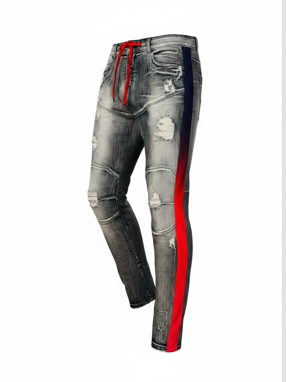 2 for $25 Focus NWOT Slim Fit Blue Distressed Jeans with Red & Purple Stripe